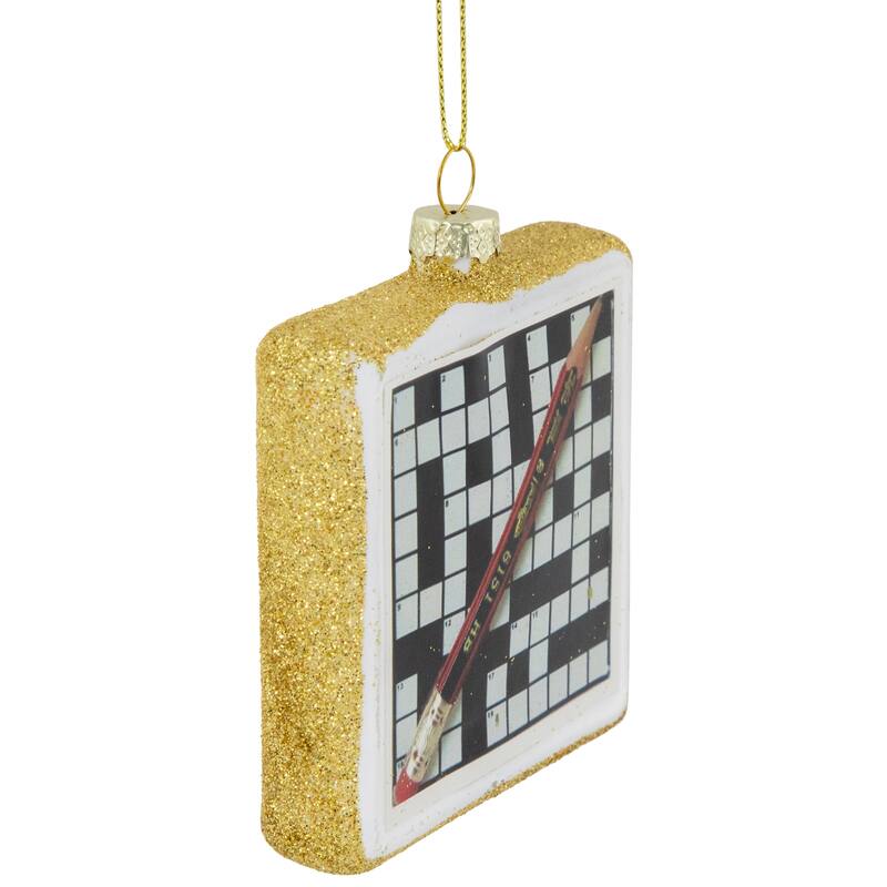 3.5" Crossword Puzzle with Pencil Glass Christmas Ornament