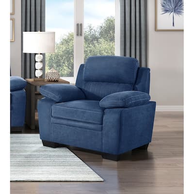 Blue Textured Fabric Plush Seating Chair with Solid Wood Frame