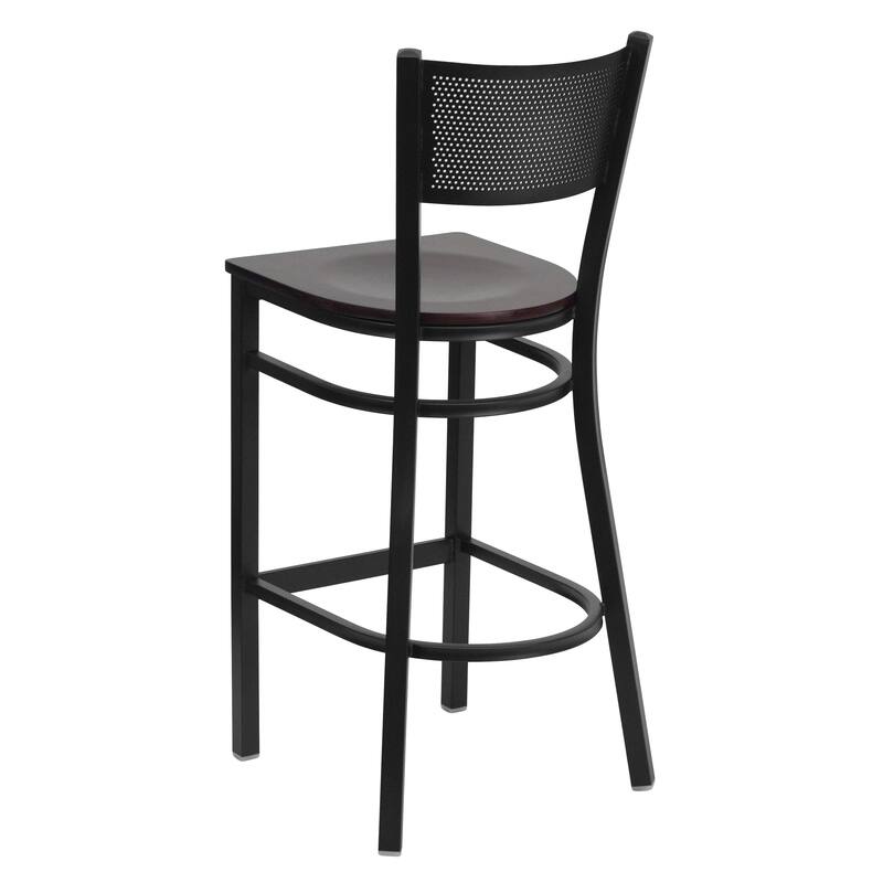 Black Grid Back Metal Restaurant Barstool - 19"W x 19.5"D x 42.25"H