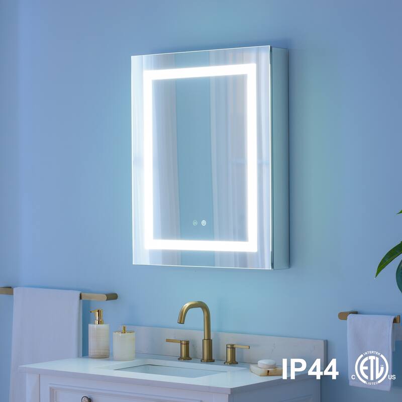 30" H Recessed or Surface LED Mirror Cabinet with Adjustable Glass Shelves,Defogger, Dimmer And Outlets & USB Ports