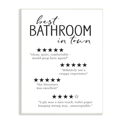 Stupell Best Bathroom Five Star Reviews Funny Bath Phrases Wood Wall Art - Black