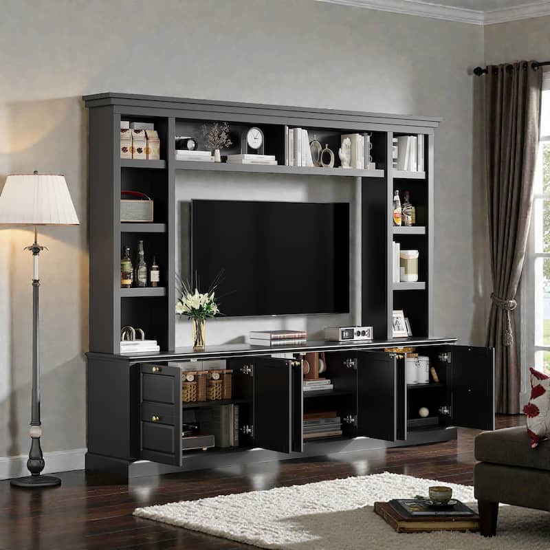 All-in-One Modern TV Stand with Bookcase for TVs up to 70 Inch, Large Entertainment Center with Adjustable Shelves