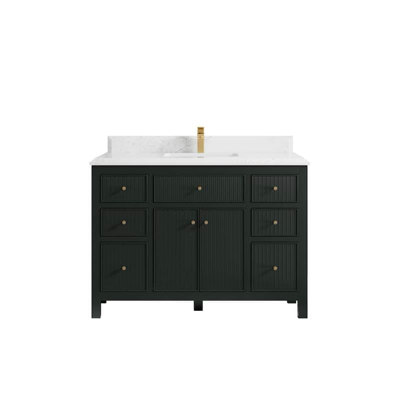 Willow Collections 48 in W x 22 in D Sonoma Free Standing Reeded Single Sink Bathroom Vanity with Countertop - 1.5" Empira White - Dark Forest Green