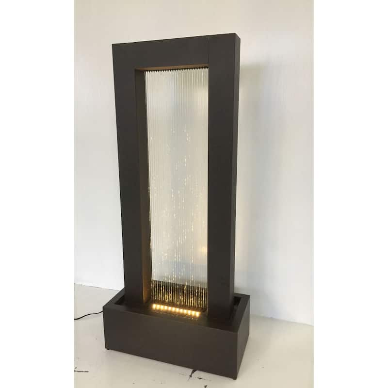 42.5" Black Illuminated Cascading Rainfall Outdoor Fountain