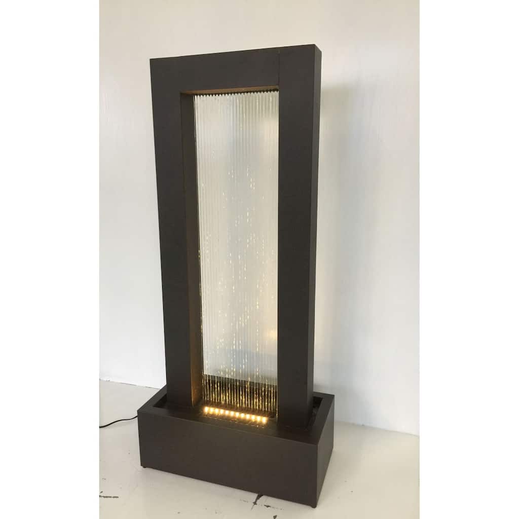 42.5" Black Illuminated Cascading Rainfall Outdoor Fountain