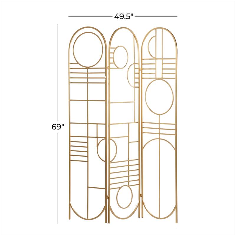 Gold Metal Hinged Foldable Arched Partition 3 Panel Geometric Partition Room Divider Screen