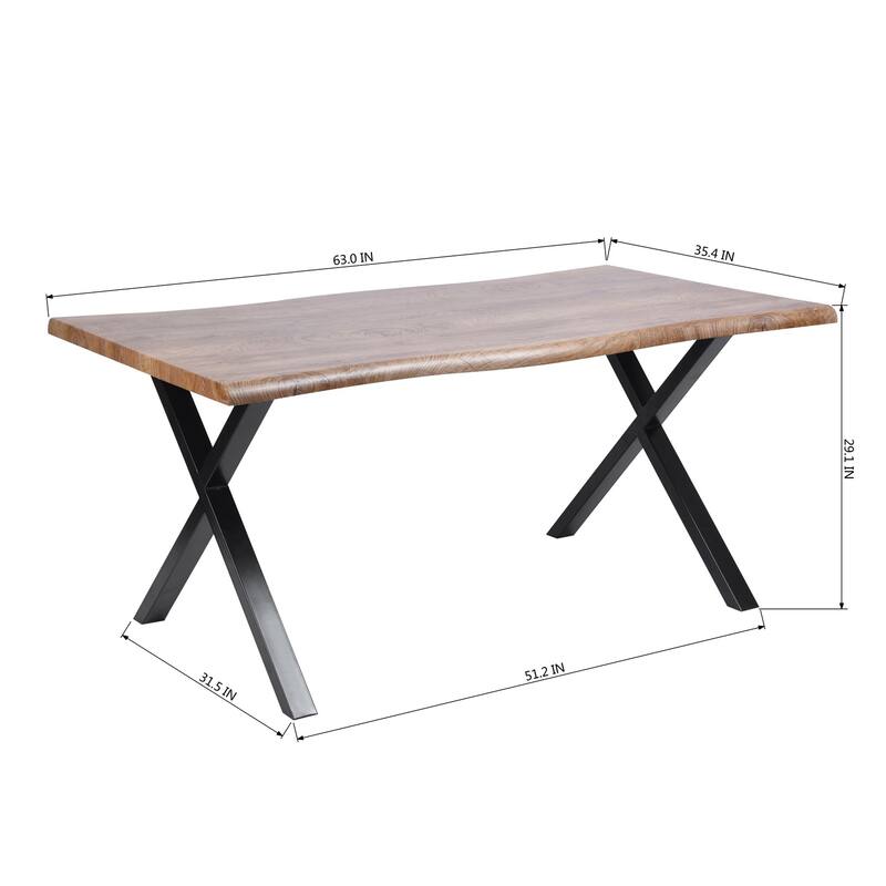 63-inch Live Edge Wood Dining Table with Black X-Frame Metal Legs – Modern Industrial Dining Room Table