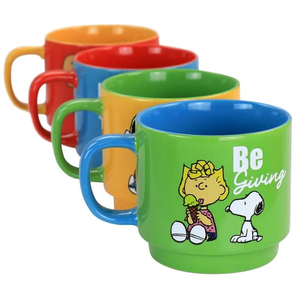 Peanuts Gentle Reminders Stoneware 4 Piece 21oz Beverage Mug Set In Assorted Colors Designs