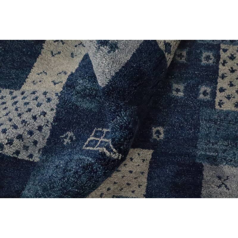 Hand Knotted Oriental 100% Wool Carpet Modern Geometric Navy Blue & Blues Gabbeh Area Rug - 7' 10'' X 5' 4''