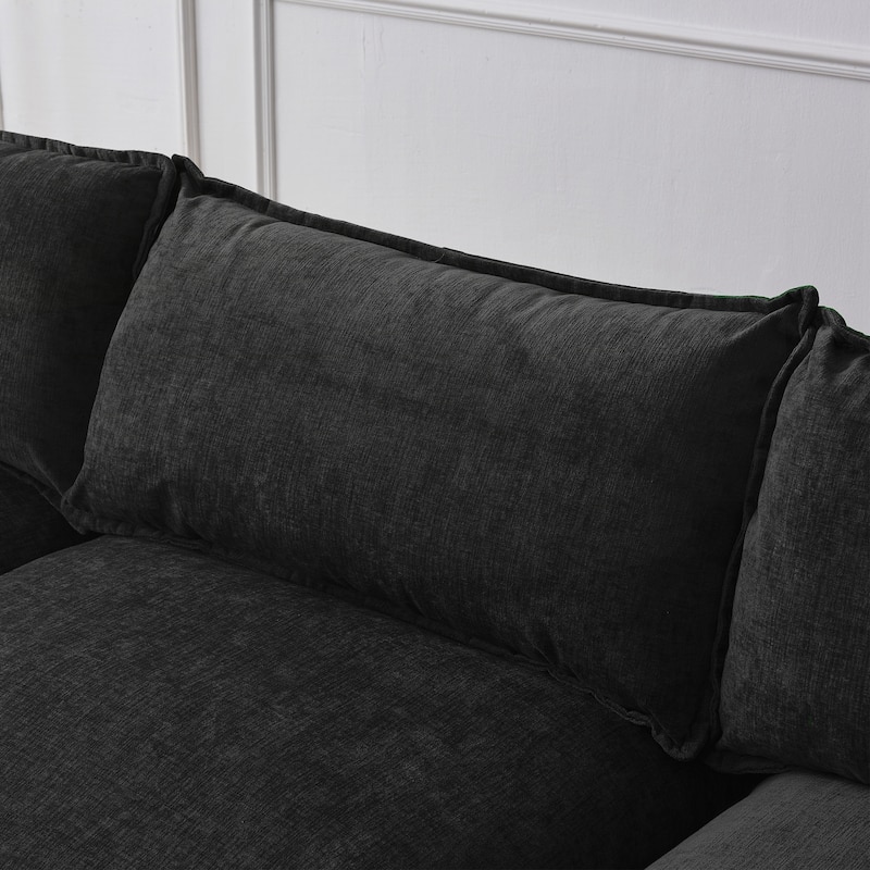 Upholstered Soft Chenille Fabric Sofa,3 Seater with Ottoman L Shape Sofa