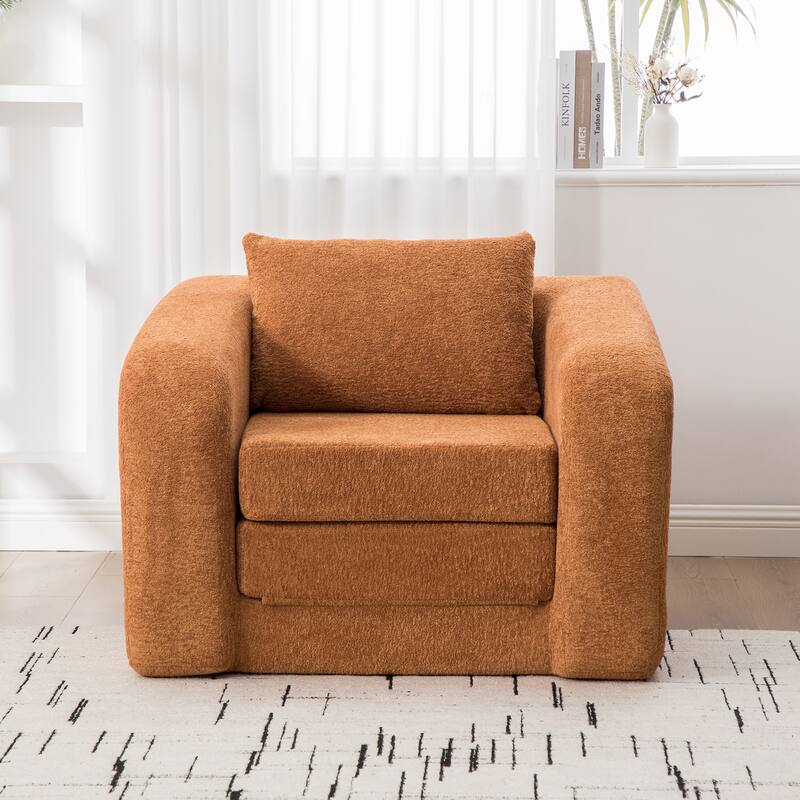 40" Convertible Chenille Floor Sofa Bed, Foldable Boneless Mattress Cloud Single Couch Lounge Chair with Armrest & Pillow