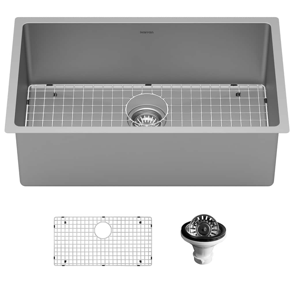 Karran 30" Undermount 16-Gauge Stainless Steel Extra Large Single Bowl Kitchen Sink Kit