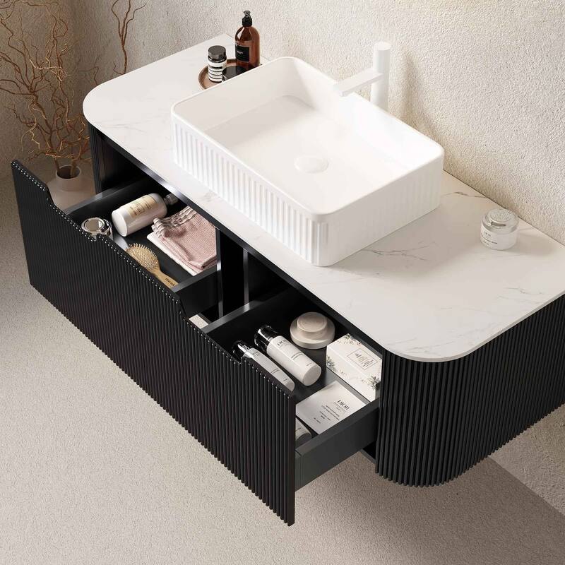 Wall Mounted Striped Bathroom Storage Cabinet with Sink