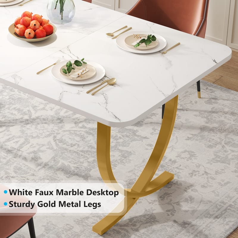 63 Inch White Rectangular Dining Table for 4 to 6