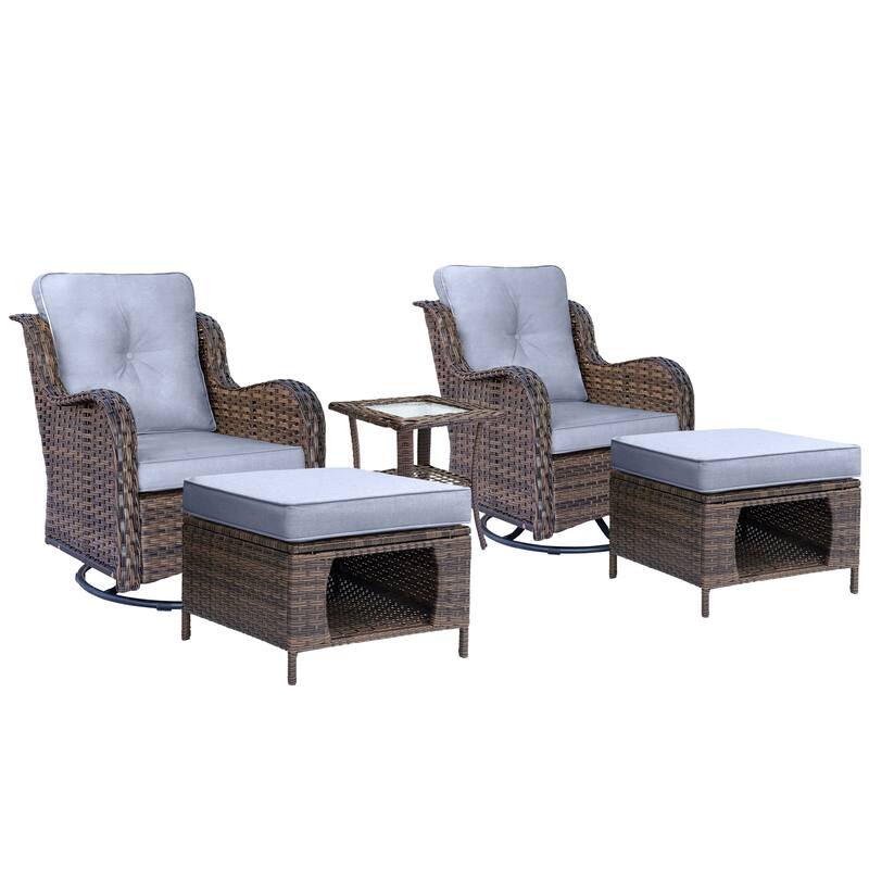 5 Piece Outdoor Wicker Patio Furniture Swivel Chair with Ottoman Set