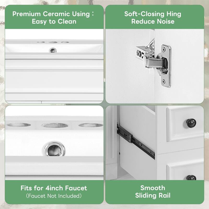 24" Bathroom Vanity with Ceramic Sink - Modern 2-Drawer Storage Cabinet, Adjustable Shelf, Space-Saving Design