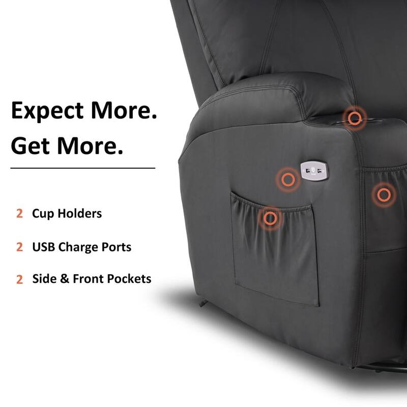 MCombo Manual Swivel Glider Rocker Recliner Chair with Massage and Heat, Faux Leather 8031