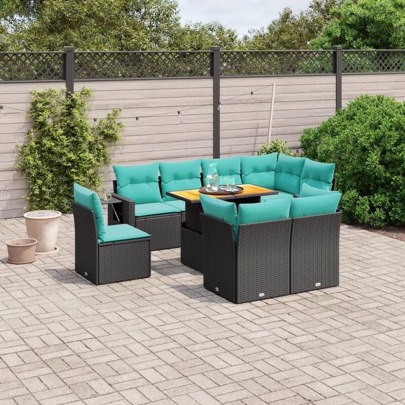 vidaXL Patio Sofa Set with Cushions Outdoor Furniture 9 Piece Poly Rattan - 24.4 x 24.4 x 27.2 - Black
