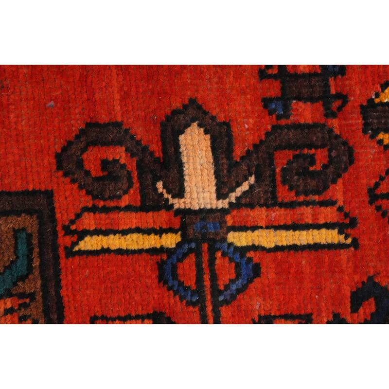 Hand Knotted Oriental 100% Wool Carpet Traditional Geometric Oranges & Rust Heriz Runner Rug - 14' 9'' X 3' 0''