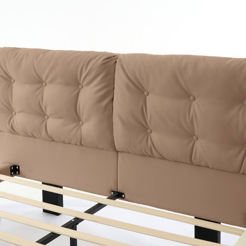Christopher Knight Home- Lorcan PU Leather Floating Bed Frame with LED Lights and Button-Tufted Headboard