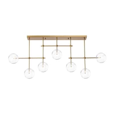 Glass Globe 7-Light Chandelier 57.5" Orb Linear Kitchen Island Lights in Black or Gold