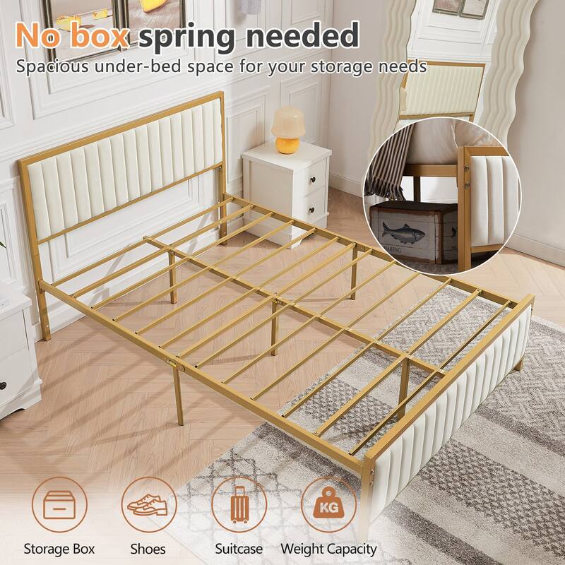 Javlergo Bed Frames with Upholstered Tufted Headboard and Footboard Heavy Duty Steel Slats Platform No Box Spring Needed