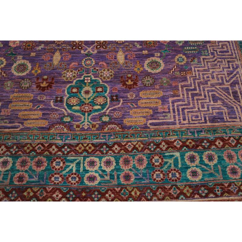 Hand Knotted Oriental 100% Wool Carpet Traditional Floral Purples Ziegler Area Rug - 10' 1'' X 7' 11''