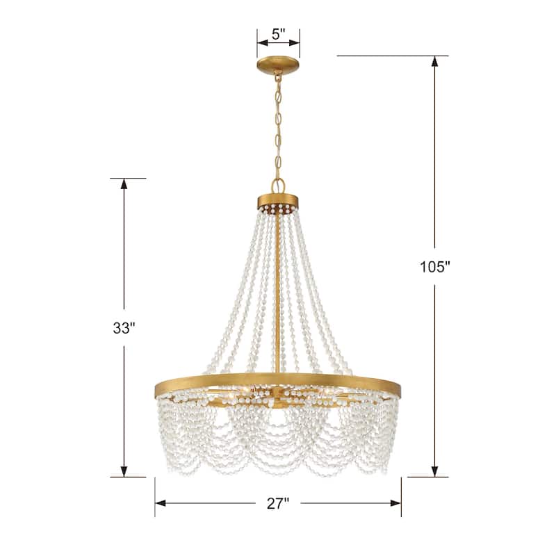 Fiona 4 Light Antique Gold Chandelier with White Beads - 27'' W x 33.25'' H