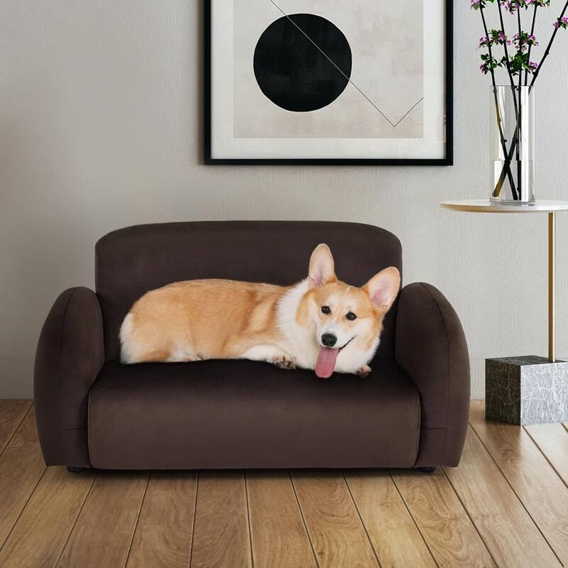 MCombo 29 inches Dog Couch, Rounded Corner Design Dog Sofa with Anti-Slip Feet for Small Medium Dogs - Brown