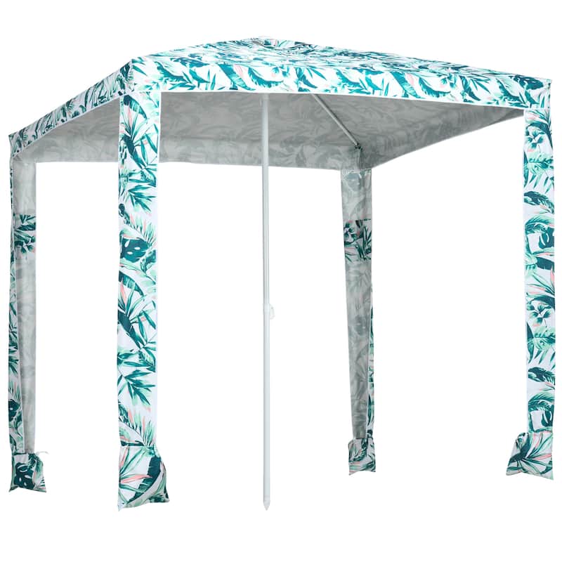 Beach Cabana Canopy Umbrella, 6.5' Easy-Assembly Sun-Shade Shelter with Sandbags and Carry Bag, Cool UV50+ Fits Kids & Family - Green