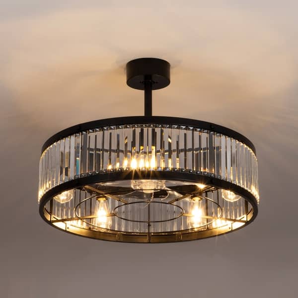 slide 2 of 81, 20"/28" Modern 3/5/7-Blade Caged Crystal Ceiling Fan with Light Kit and Remote