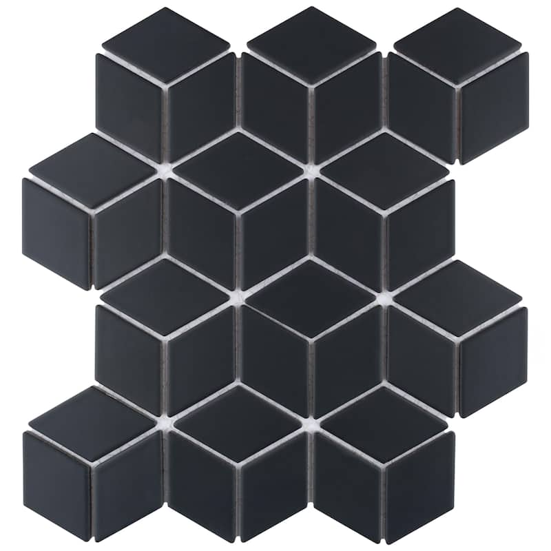Merola Tile Hudson Rhombus Matte Black 10-1/4" x 11-3/4" Porcelain Mosaic Floor and Wall Tile