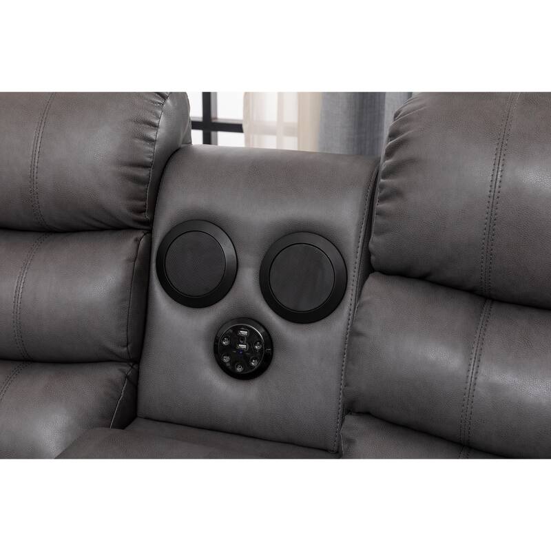 Donivi LED Faux Leather Reclining Sectional With Speakers