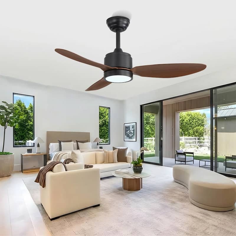 MLiAN 42 in 3 ABS Blades Indoor and Outdoor Ceiling Fan with Integrated LED and Remote Downrod