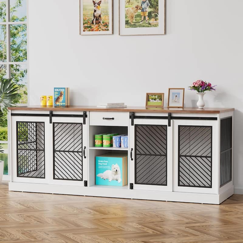 Indoor Wooden Dog Crate Pet cage, TV Stand End Table with Sliding Doors, Storage Space.