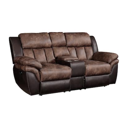 Motion Loveseat with Leatherette Upholstery and Channel Tufts, Brown