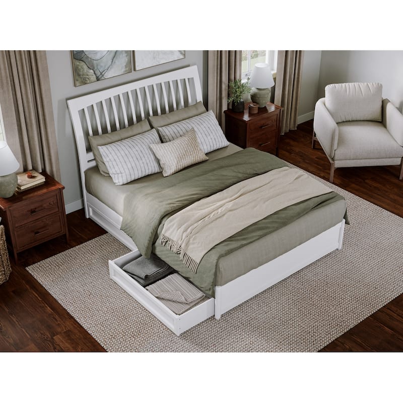 Roslyn Platform Bed with Panel Footboard and Storage Drawers - White - Queen