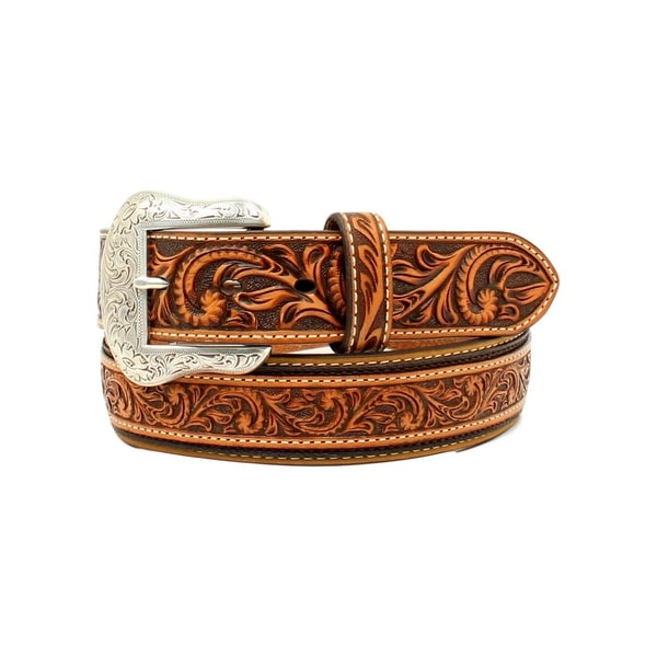 Nocona Brown Leather Boys Embossed Overlay Belt