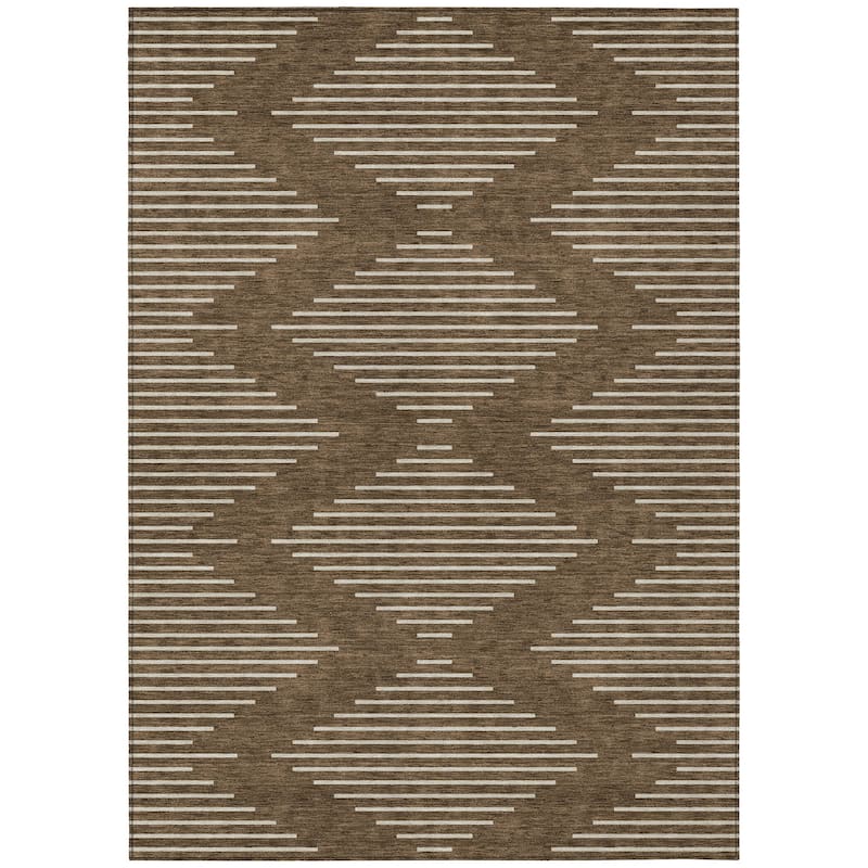 Machine Washable Indoor/ Outdoor Modern Stripe Chantille Rug