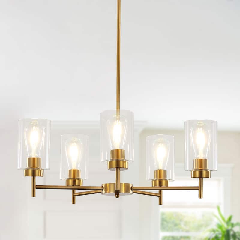 5-Light 5.9"H x 24.3"W Farmhouse Chandelier for Living Room Bedroom - Gold