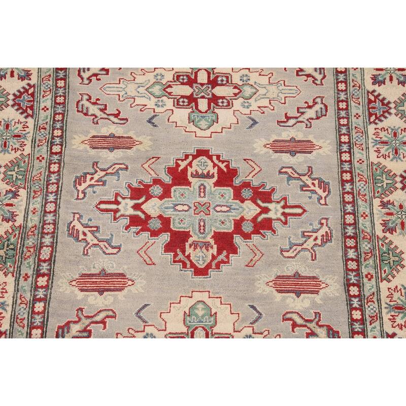 Grey Traditional Kazak Oriental Area Rug Hand-Knotted Wool Carpet - 5'0" x 6'8"