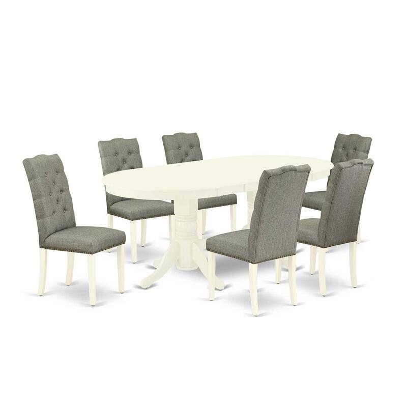 7-Piece Small Dining Set - Linen White Table & 6 Parson Chairs - Solid Wood Dinette Set - 76