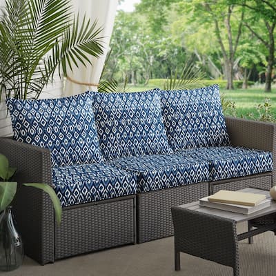 Graphic Indigo and Navy Indoor/Outdoor Sofa Pillow and Cushion Set (Cushions Only)