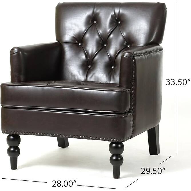 Modern 28" Upholstered Button Tufted Club Chair with Rubber Wood Legs and Nailheads