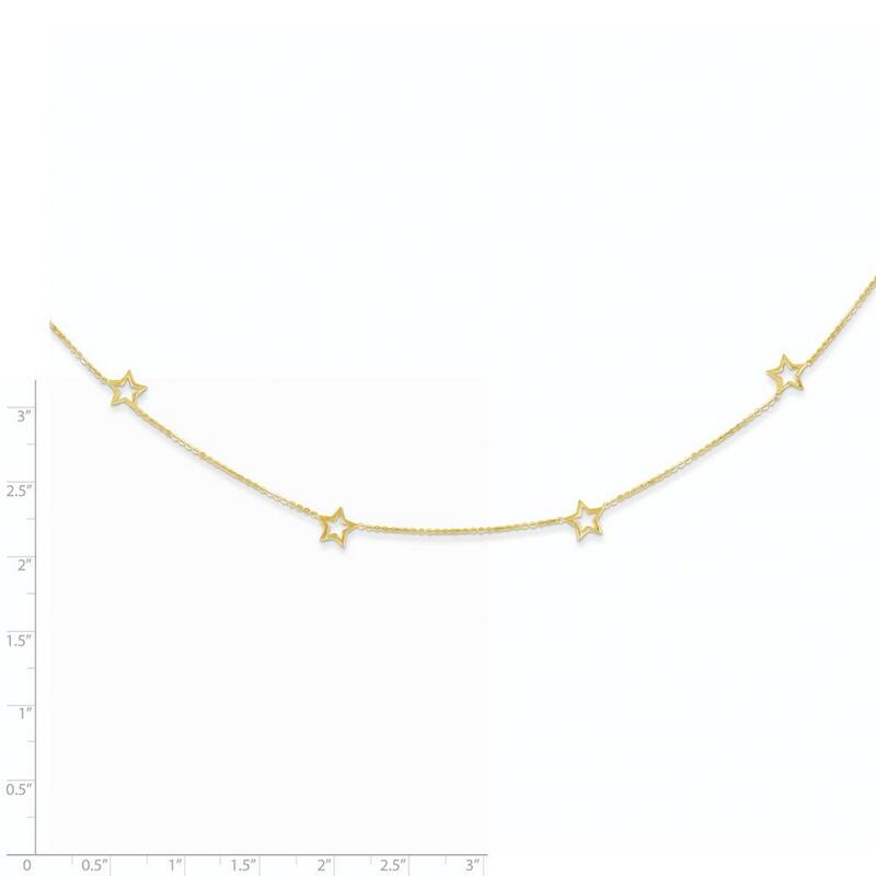 Curata 14k Yellow Gold Polished Adjustable Star Necklace, 16"