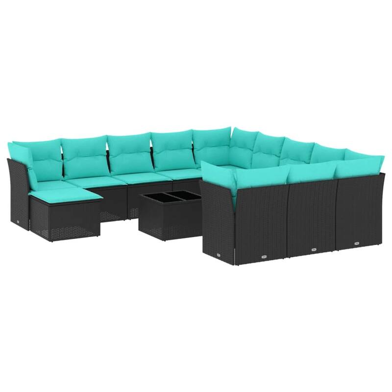 vidaXL 12 Piece Patio Sofa Set with Cushions Black Poly Rattan