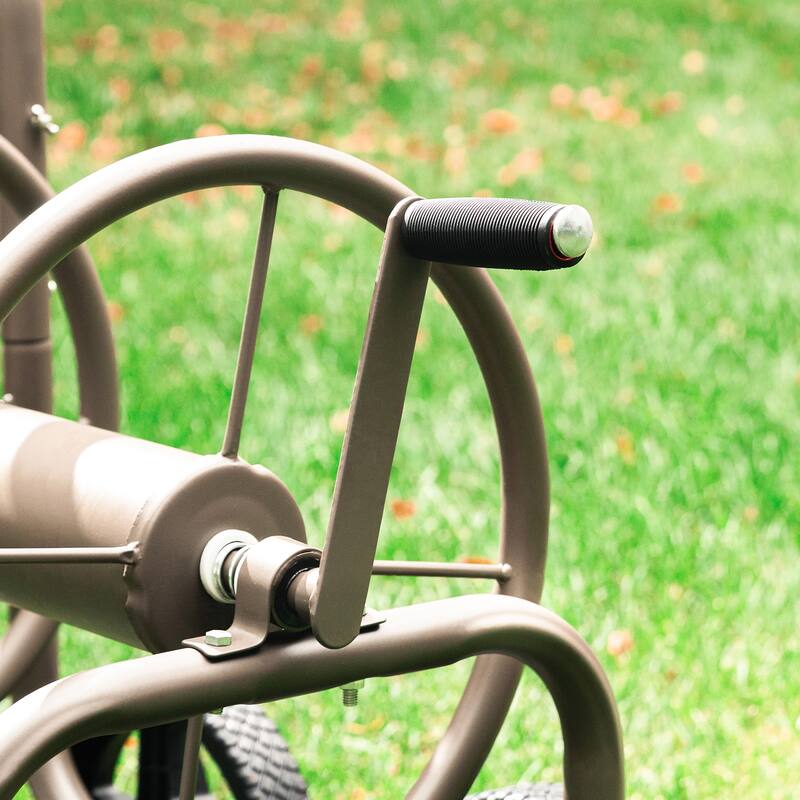 Glitzhome 36"H Steel Garden 4-Wheel Reel Cart with Hose