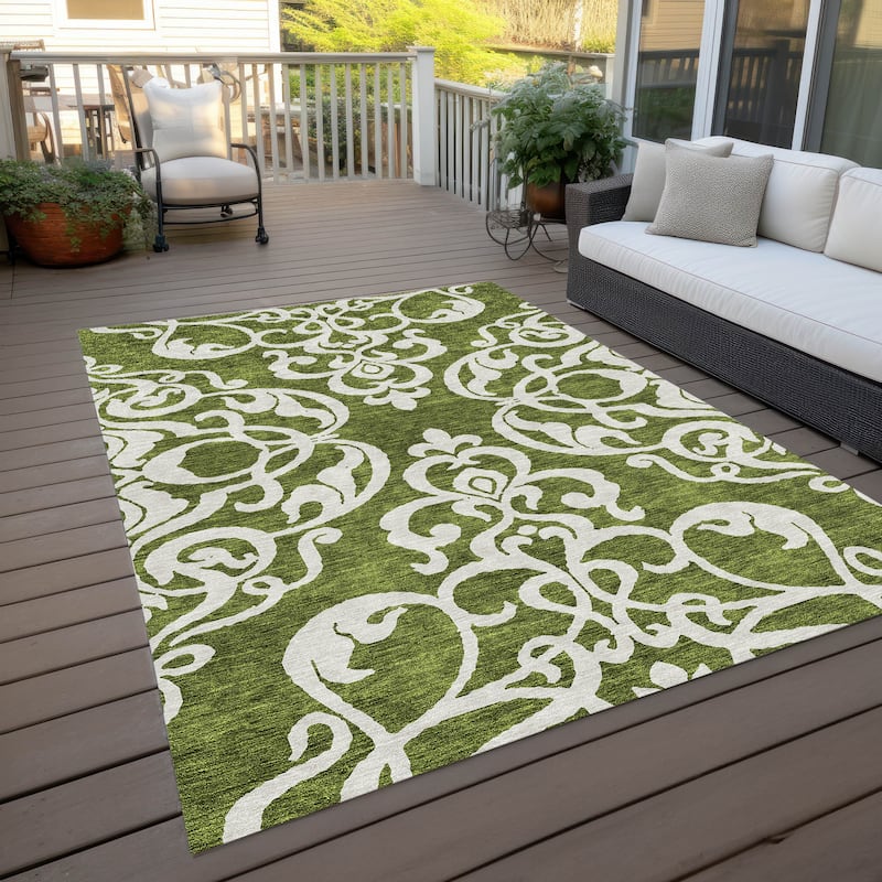 Machine Washable Indoor/ Outdoor Damask Glam Chantille Rug - Green - 5' x 7'6"