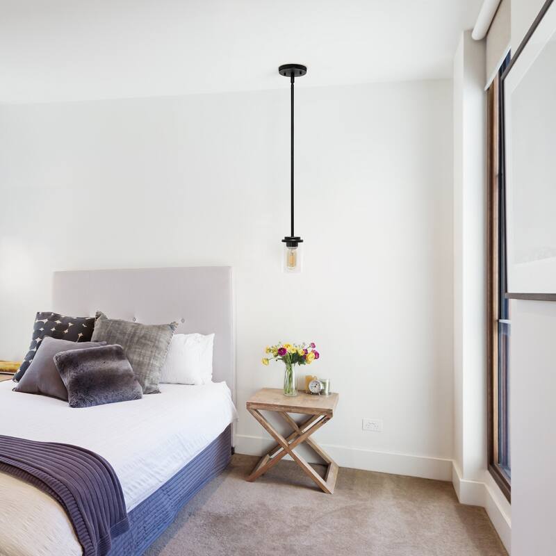 Modern Pendant Light - 1-Light Adjustable Clear Glass Cylinder - Bronze Finish for Kitchen & Dining - 9.5