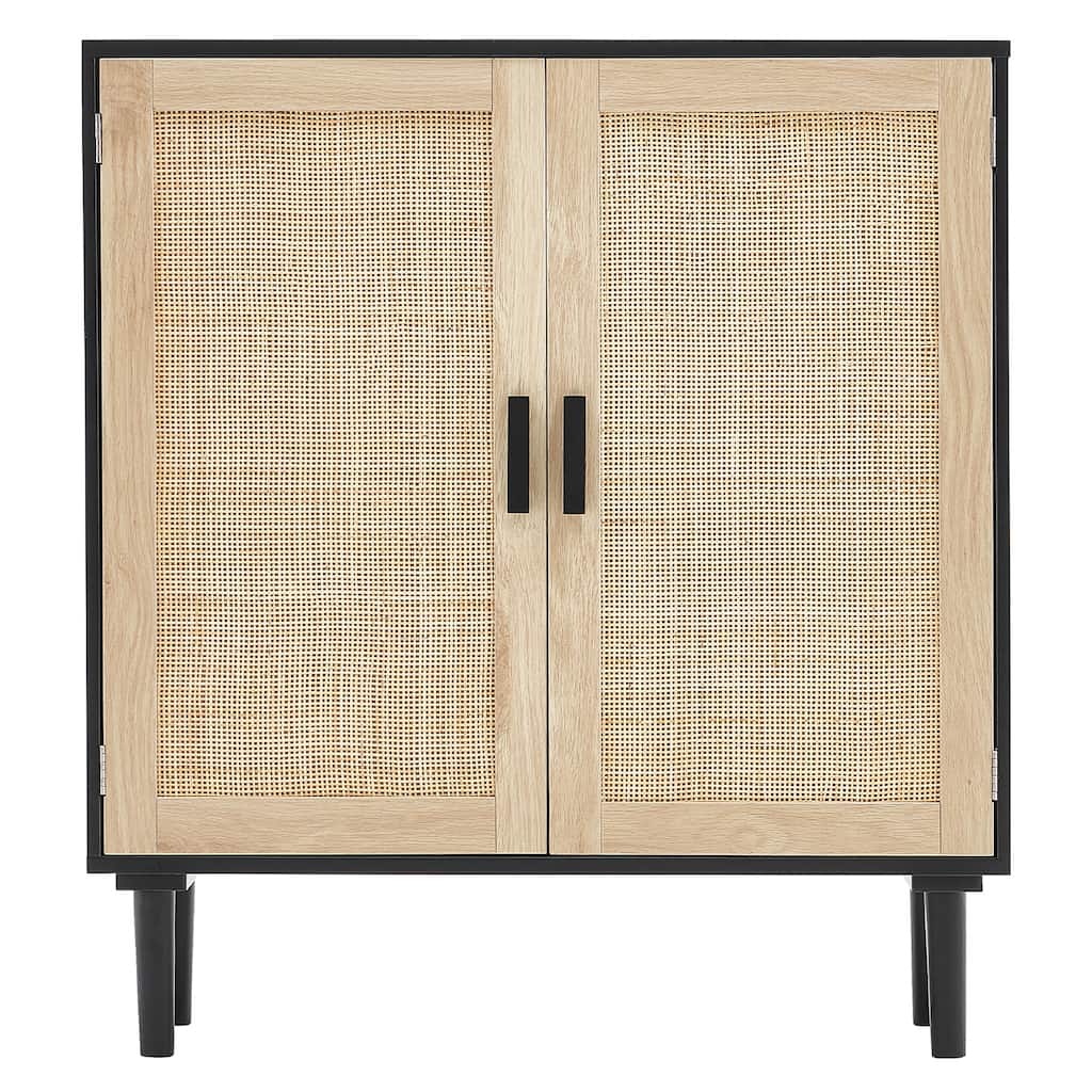 Rattan Cabinet,Rattan Storage Cabinet 31.5inch with 2 Magnetic Doors and Adjustable Shelves,Sideboard Buffet Cabinet
